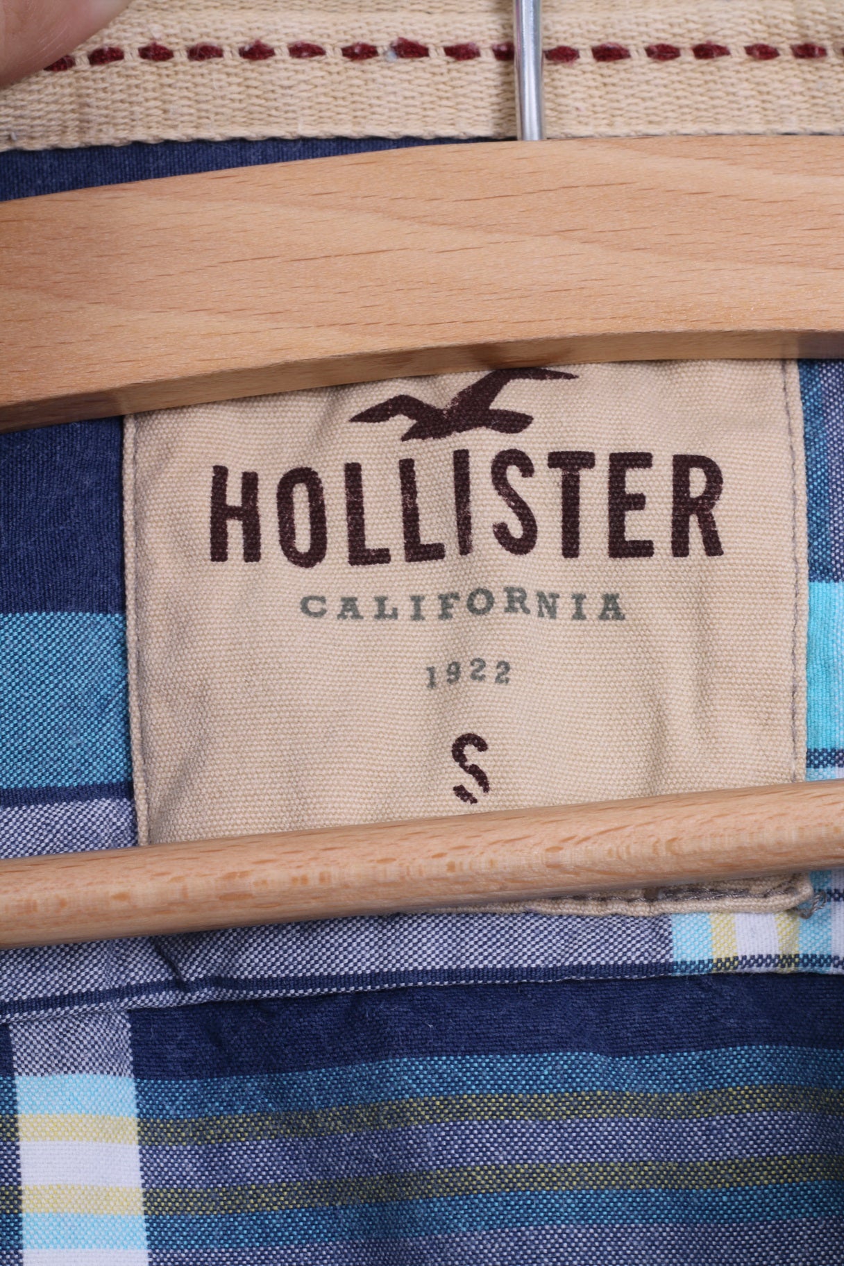Hollister Mens S Casual Shirt Cotton Blue Checkered Hooded Long Sleeve