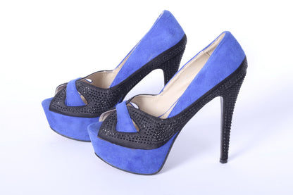 Krasceva Womens 39 6 Chaussures Escarpins Talons Peep Toe Bleu