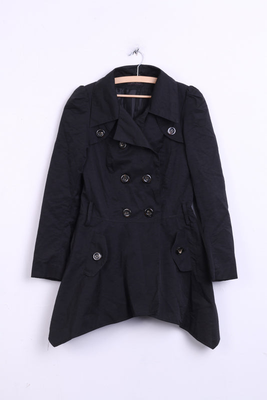 SAVIDA Womens 38 M Coat Trench Double Breasted Black Cotton Nylon - RetrospectClothes