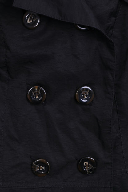 SAVIDA Womens 38 M Coat Trench Double Breasted Black Cotton Nylon - RetrospectClothes