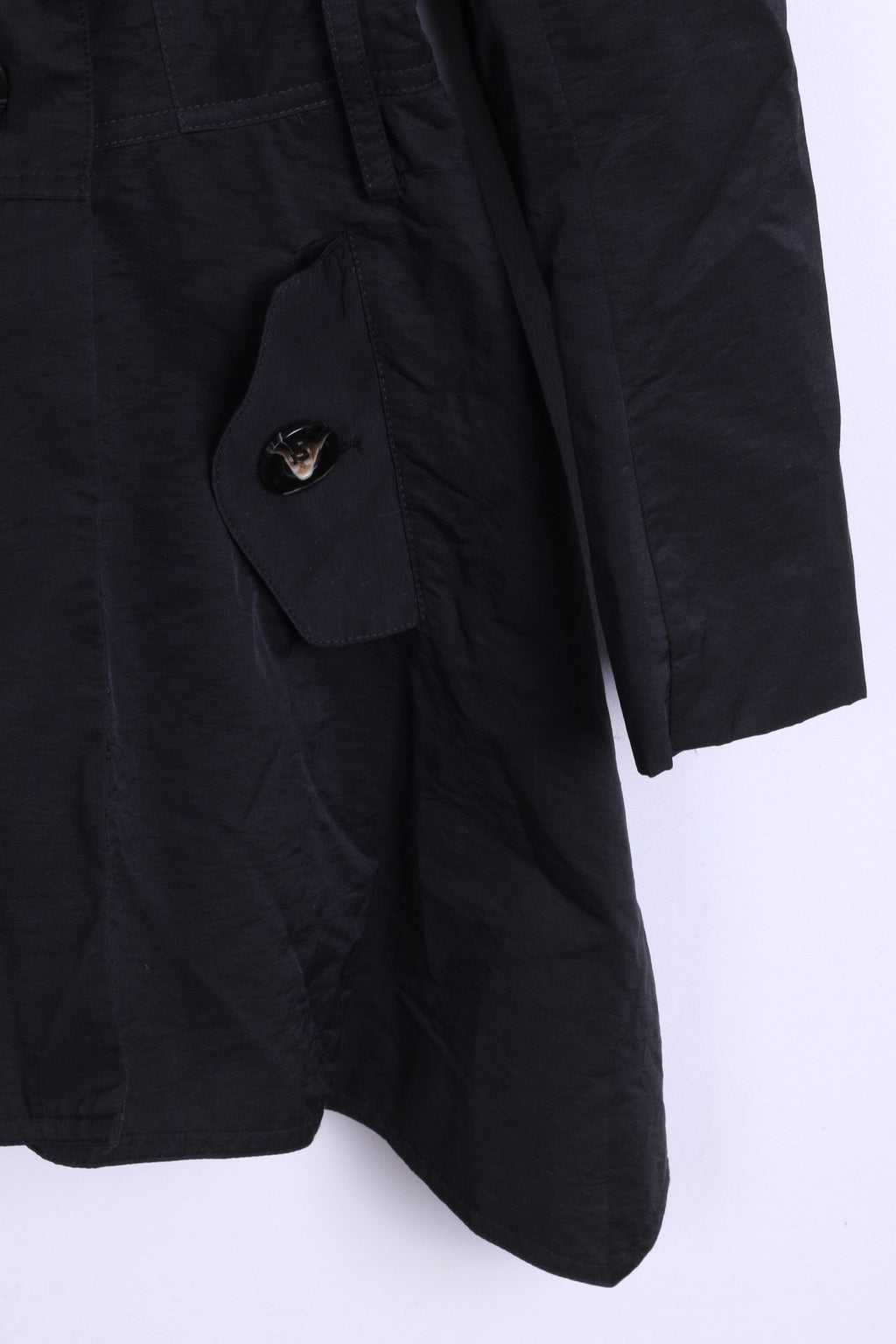 SAVIDA Womens 38 M Coat Trench Double Breasted Black Cotton Nylon - RetrospectClothes