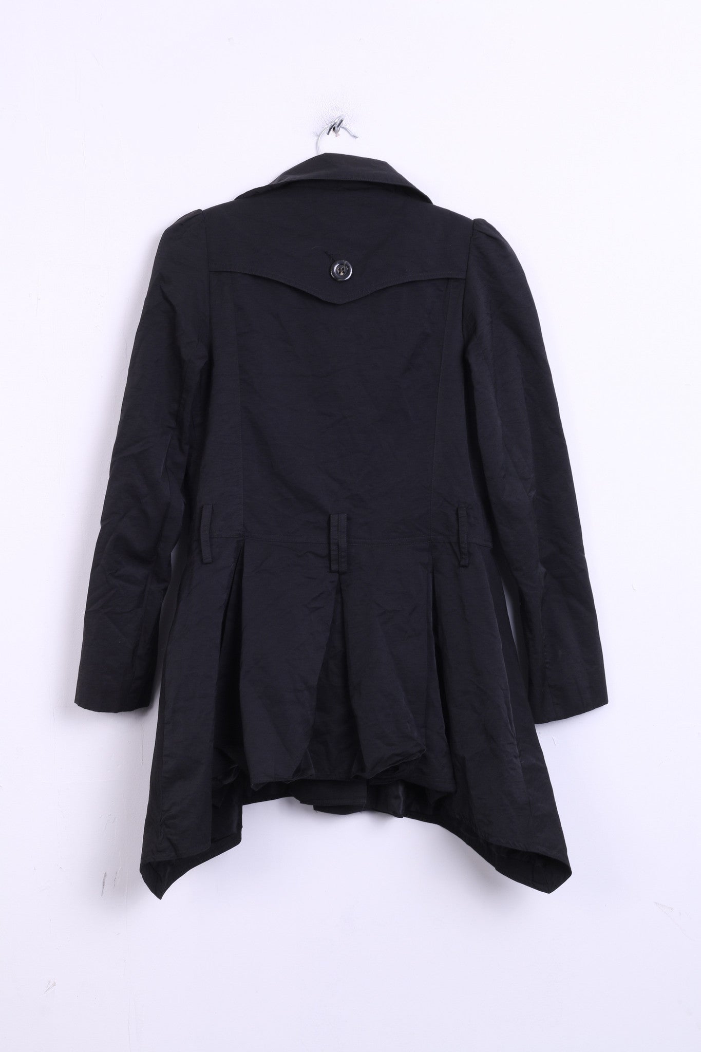 SAVIDA Womens 38 M Coat Trench Double Breasted Black Cotton Nylon - RetrospectClothes