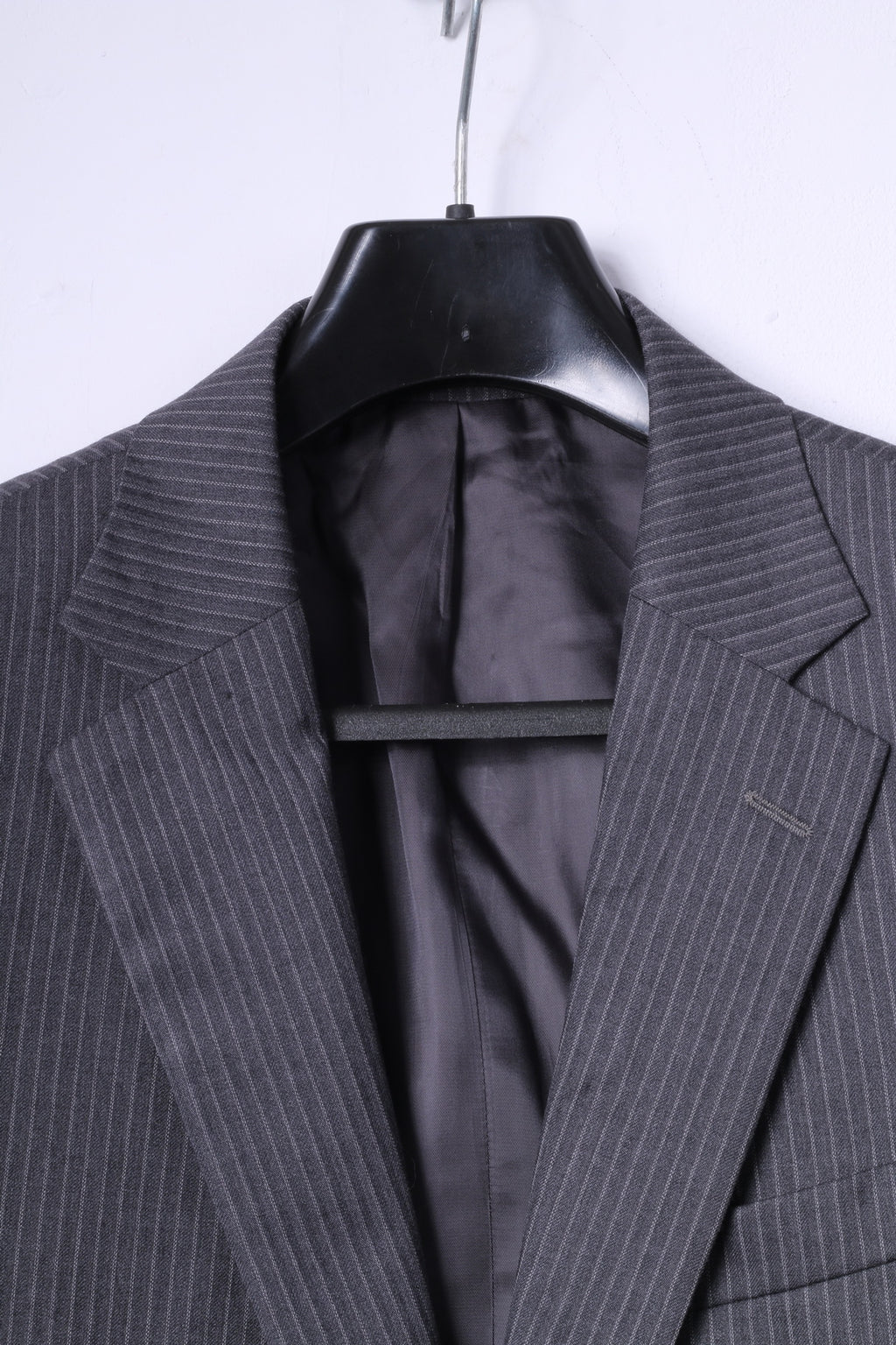 Jaeger Uomo 40R S Blazer Grigio a righe Myfair 100% lana giacca monopetto