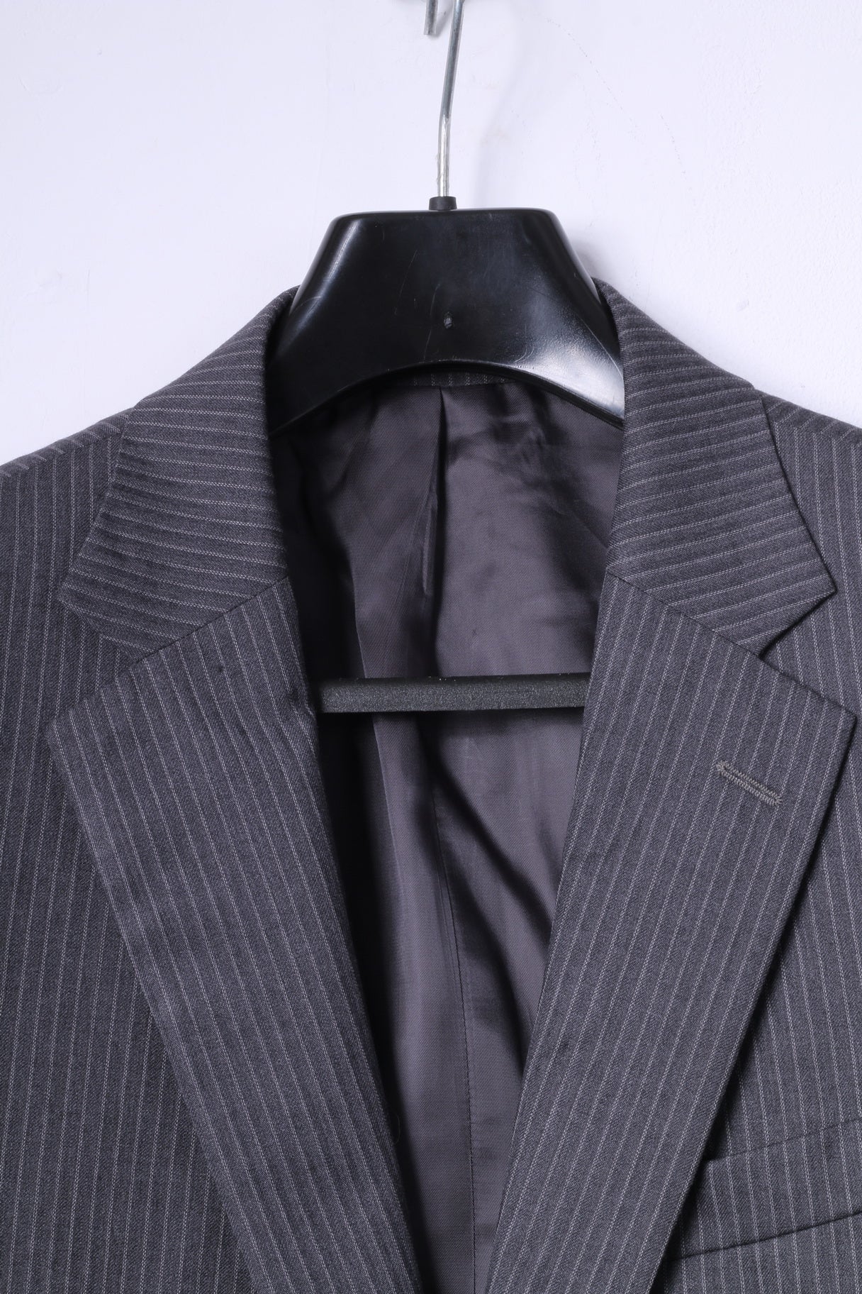 Jaeger Uomo 40R S Blazer Grigio a righe Myfair 100% lana giacca monopetto