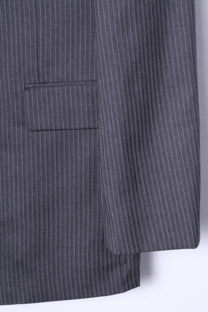 Jaeger Mens 40R S Blazer Grey Striped Myfair 100% Wool Single Breasted Jacket
