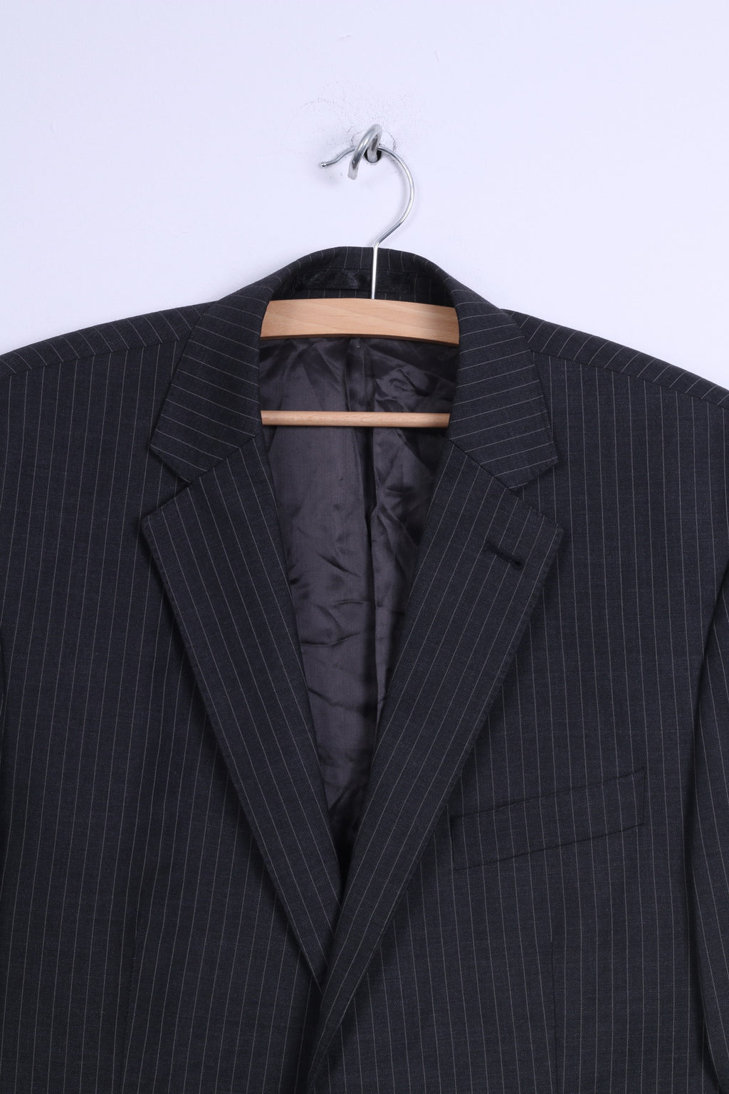 Racing Green Mens 50 M Blazer Wool Charcoal Striped Single Breasted Jacket