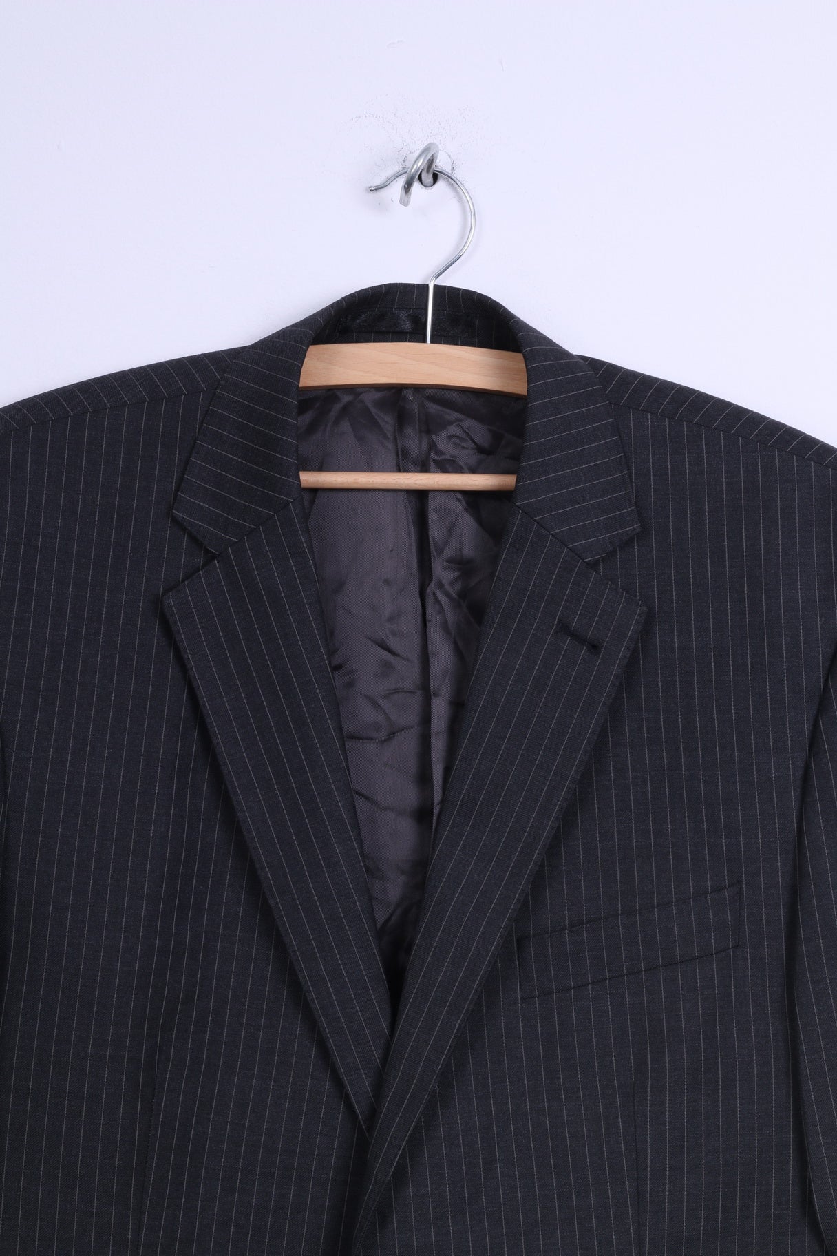 Racing Green Mens 50 M Blazer Wool Charcoal Striped Single Breasted Jacket