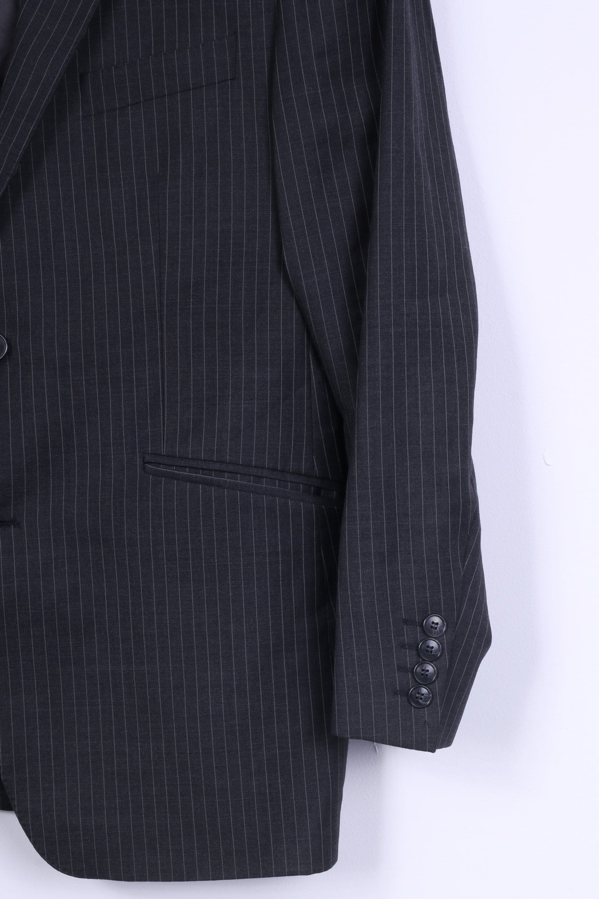 Racing Green Mens 50 M Blazer Wool Charcoal Striped Single Breasted Jacket