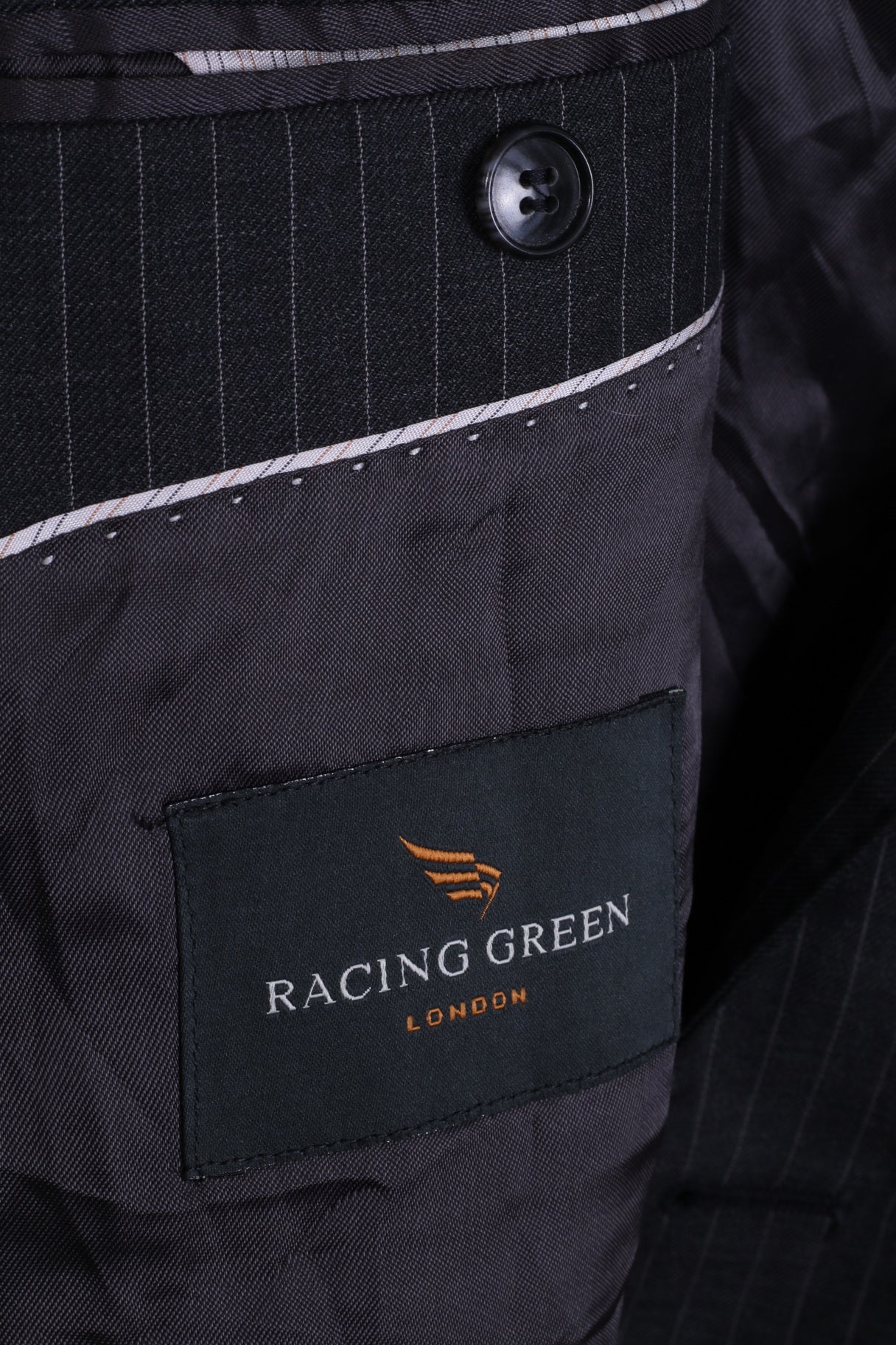 Racing Green Mens 50 M Blazer Wool Charcoal Striped Single Breasted Jacket
