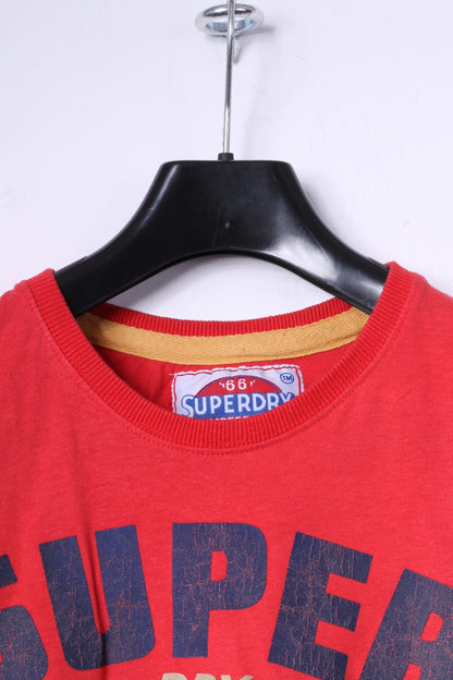 Superdry Hommes L T-Shirt Rouge Coton Motor Oil Graphic Gasoline Slim Fit Top