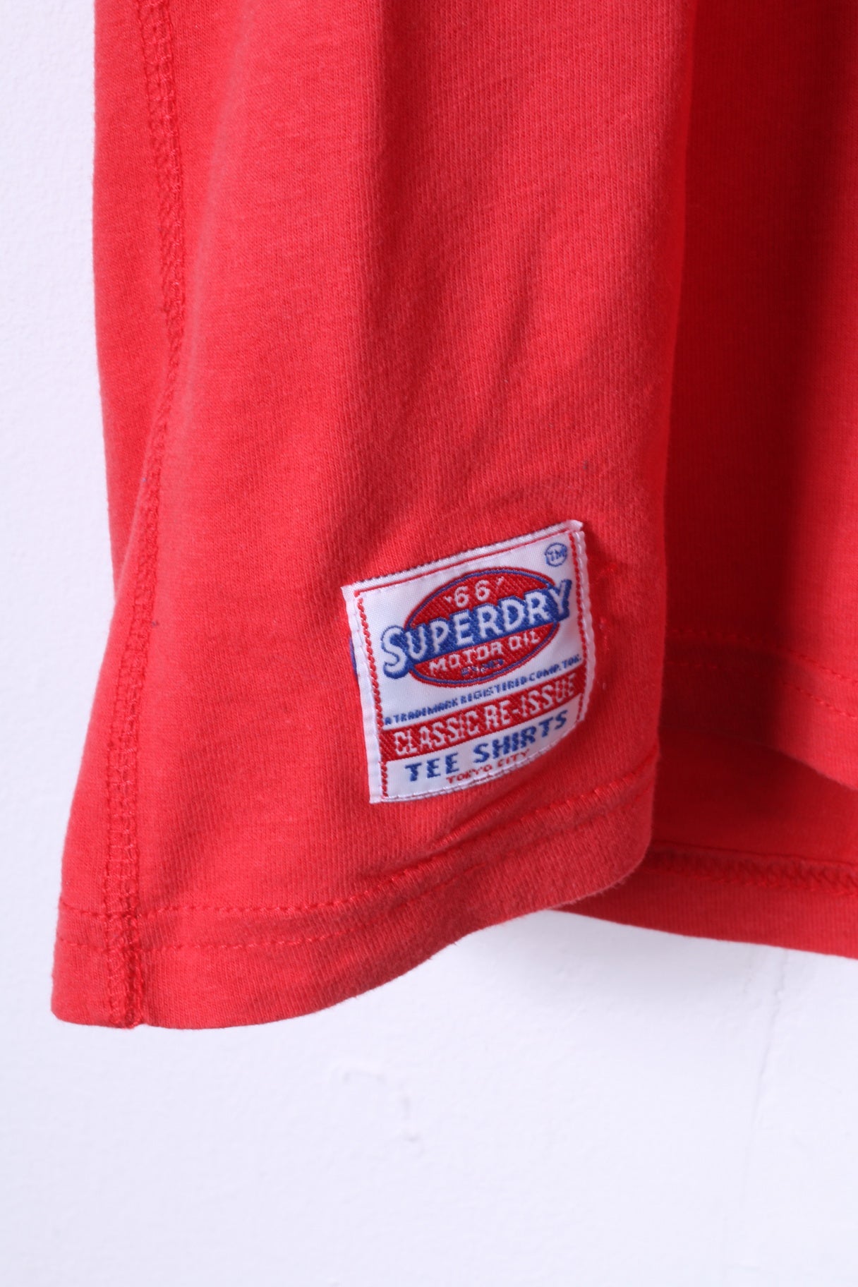 Superdry Mens L T-Shirt Red Cotton Motor Oil Graphic Gasoline Slim Fit Top