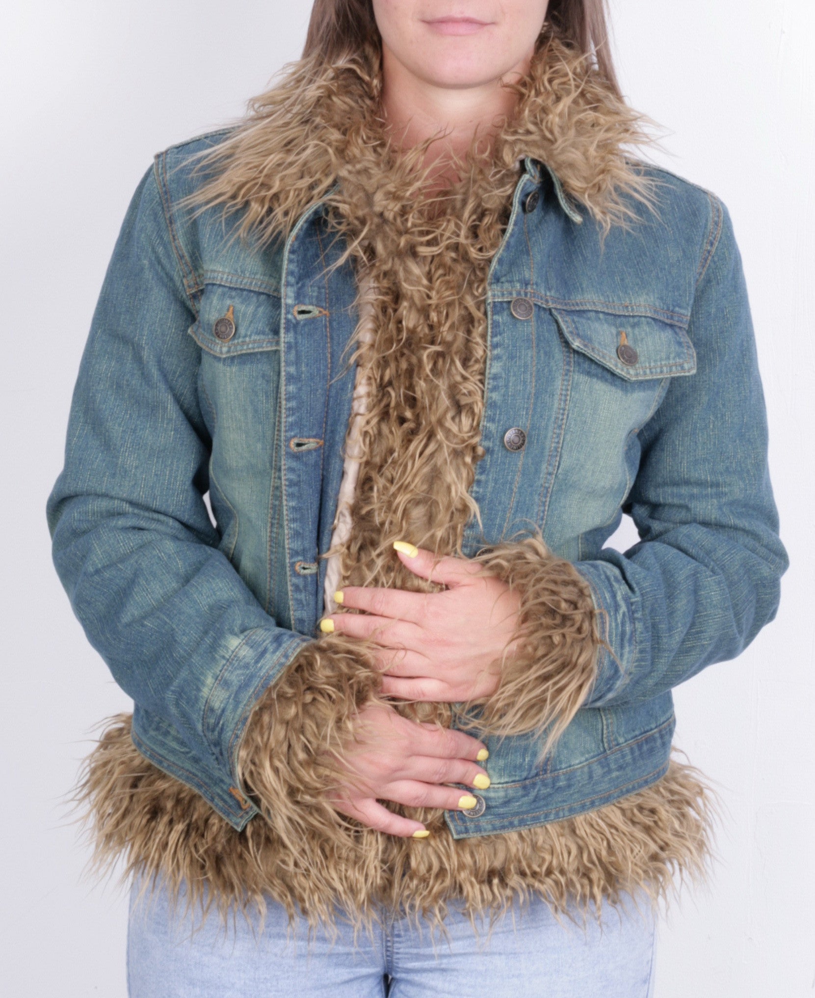 New Outline Women M Jacket Jeans Denim Fur Boho Vintage - RetrospectClothes