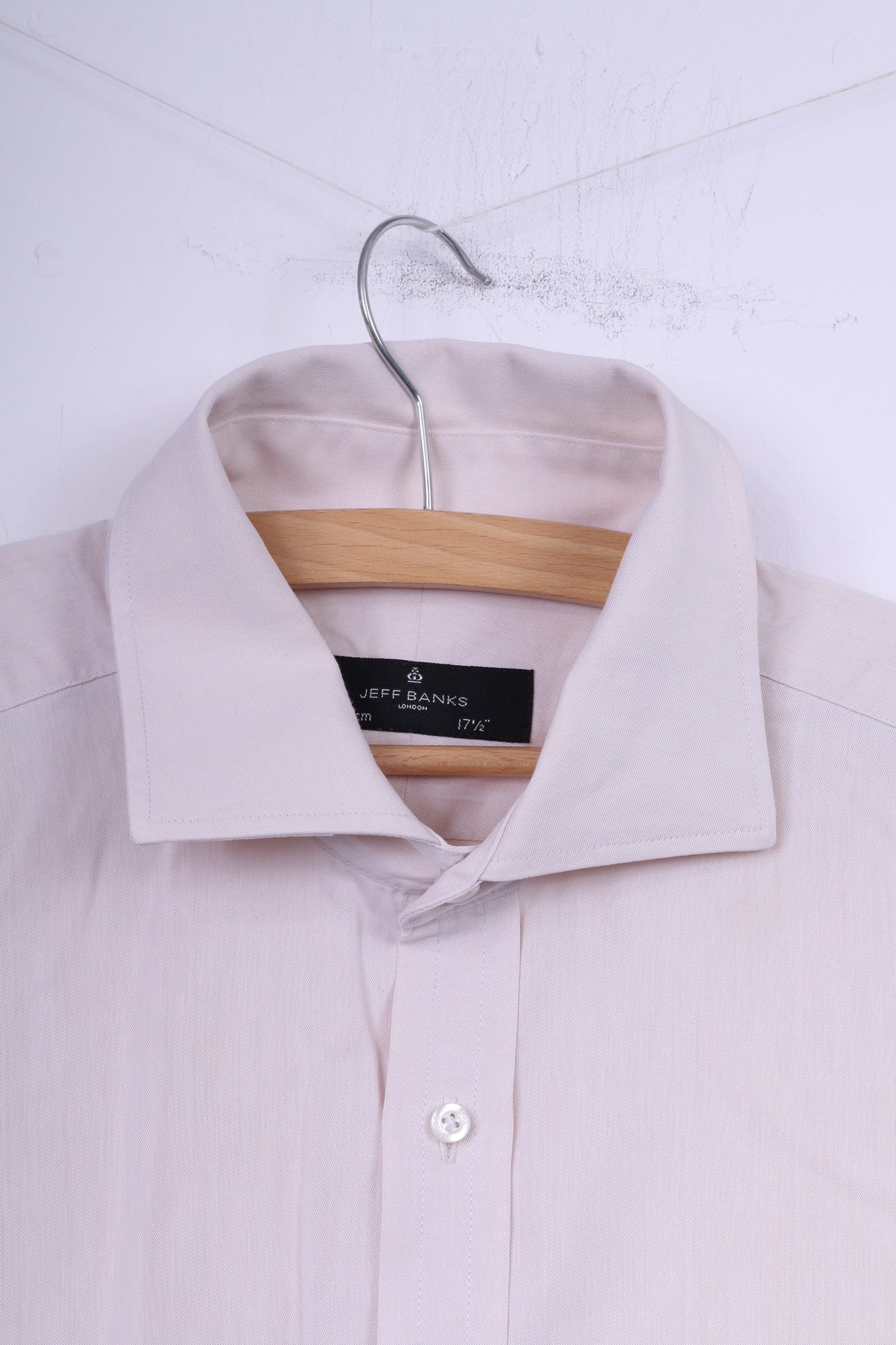 Jeff Banks London Mens 44 17.5'' XL Casual Shirt Cotton Cream Long Sleeve