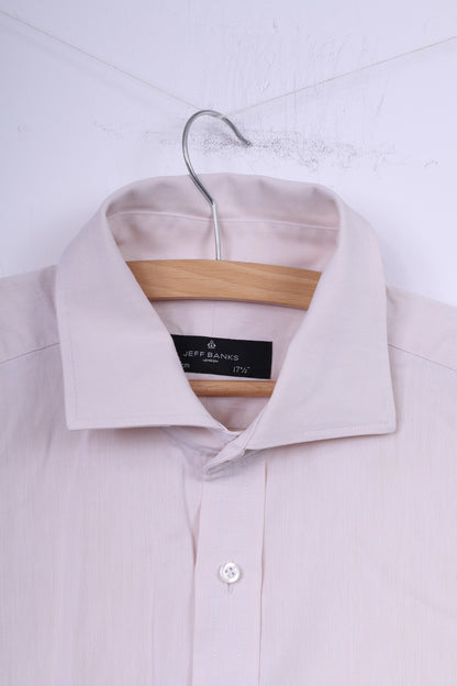 Jeff Banks London Mens 44 17.5'' XL Casual Shirt Cotton Cream Long Sleeve