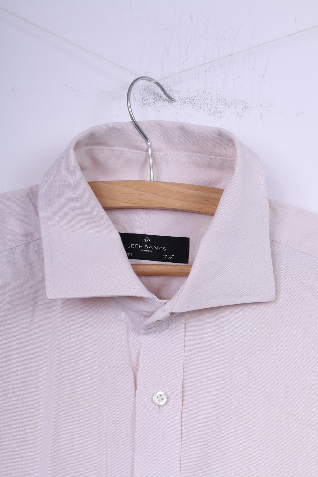 Jeff Banks London Mens 44 17.5'' XL Casual Shirt Cotton Cream Long Sleeve