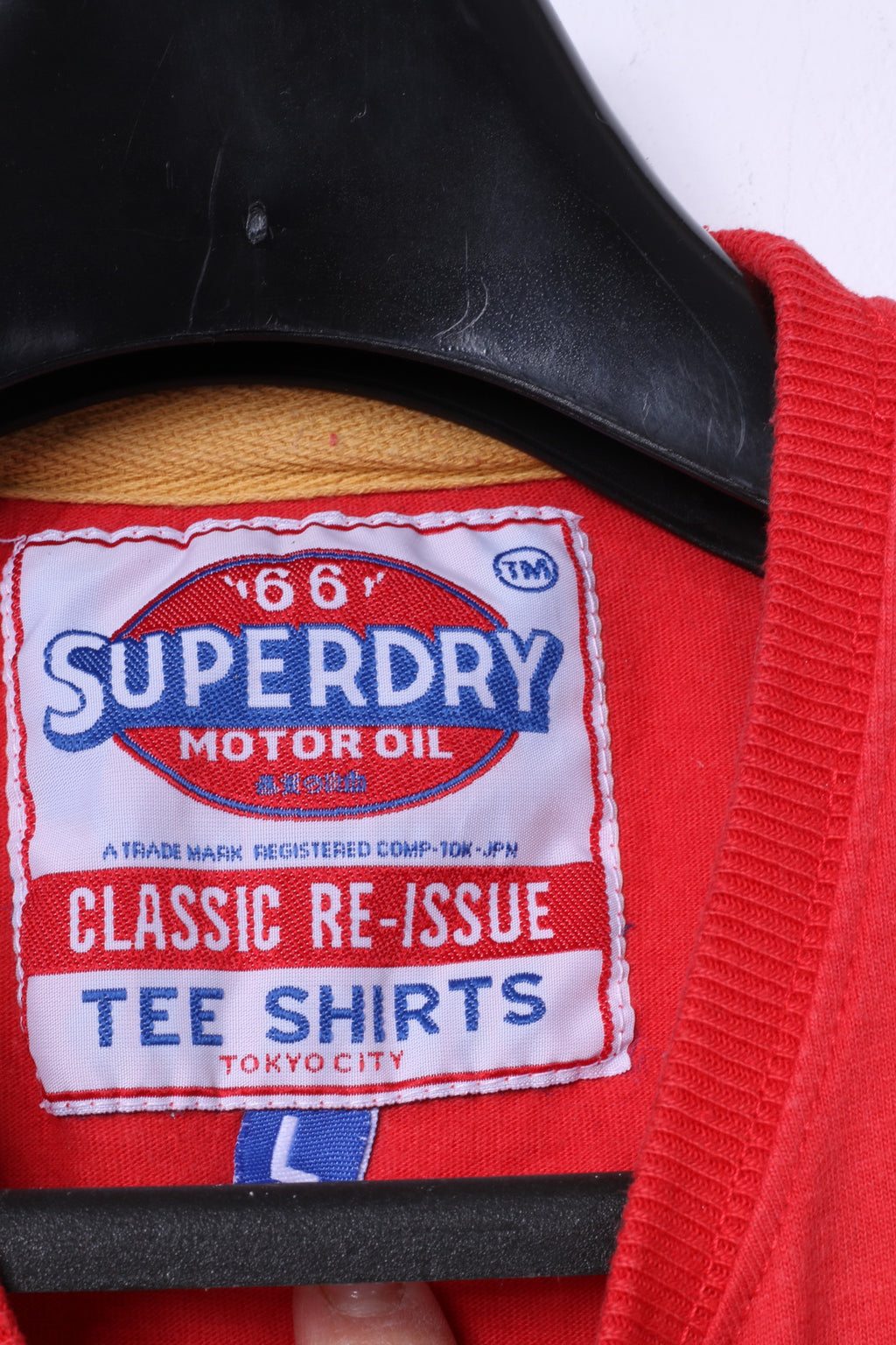Superdry Mens L T-Shirt Red Cotton Motor Oil Graphic Gasoline Slim Fit Top