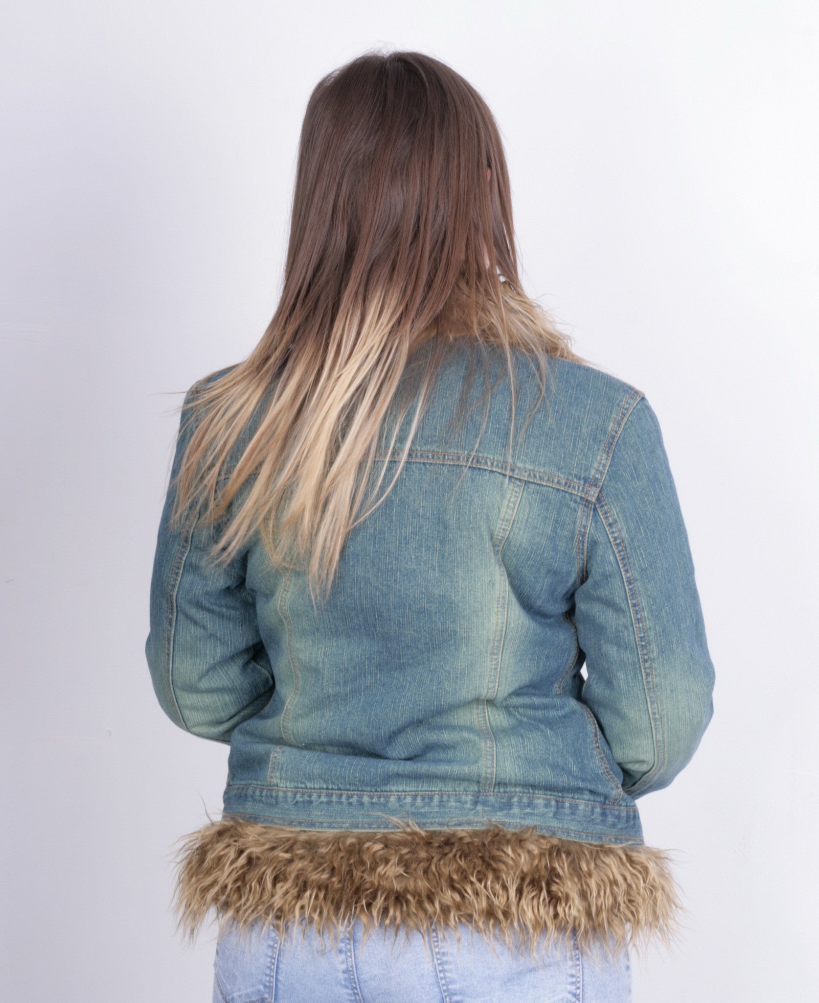 New Outline Women M Jacket Jeans Denim Fur Boho Vintage - RetrospectClothes