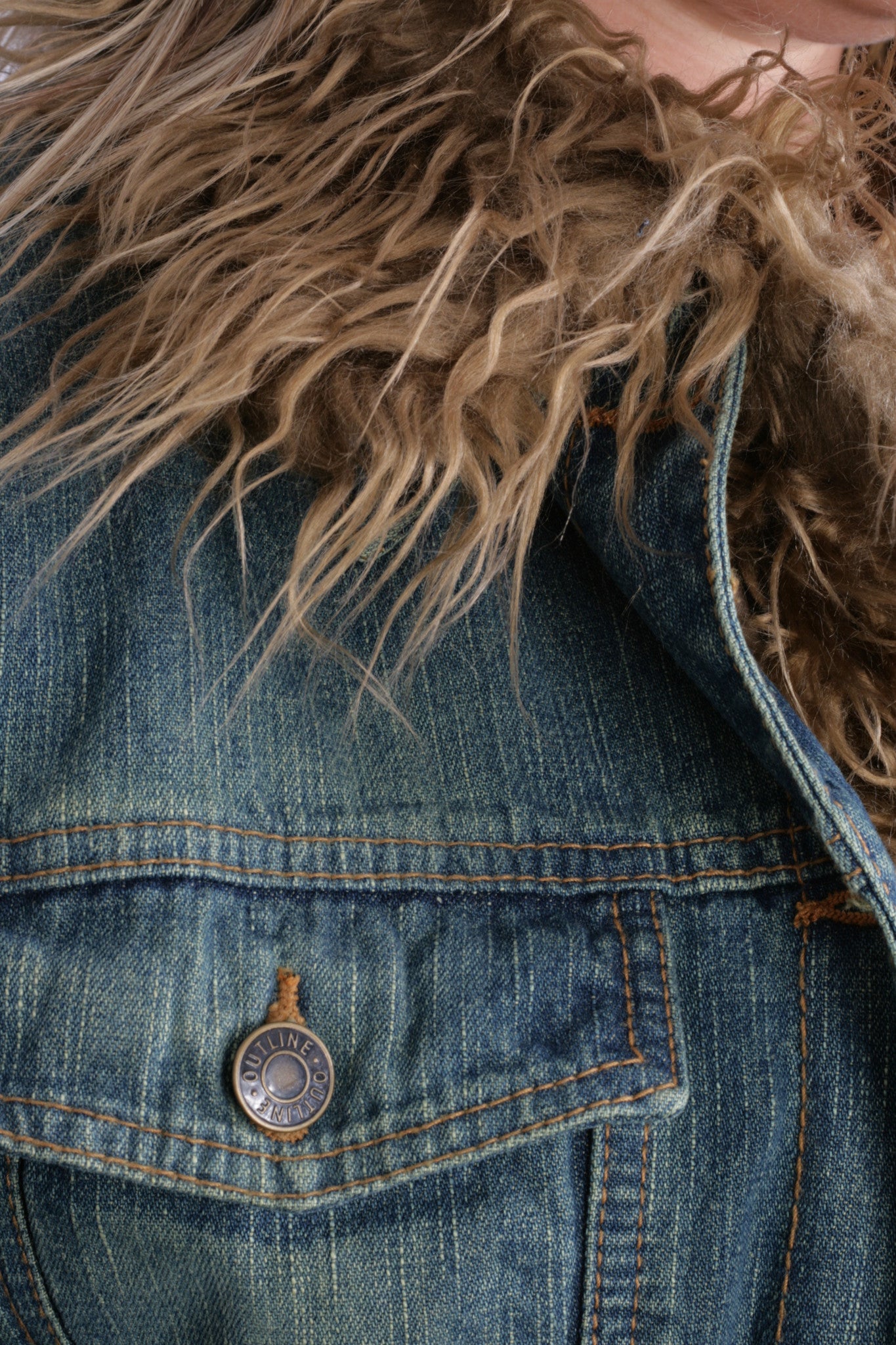 New Outline Women M Jacket Jeans Denim Fur Boho Vintage - RetrospectClothes