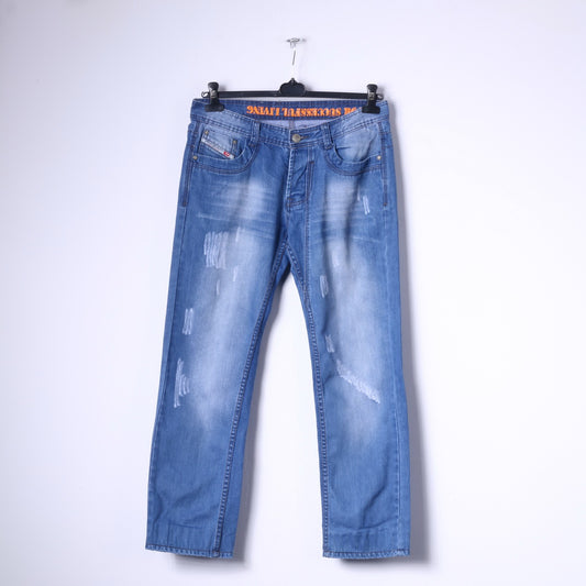 Pantaloni Diesel Industry da uomo 33 Jeans blu sbiaditi in stile italiano Pantaloni in denim