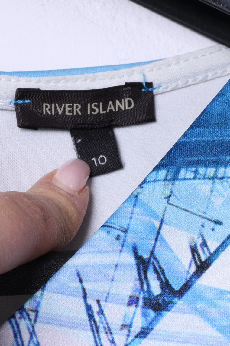 River Island Womens 10 36 S Mini Dress Blue Summer Palms Beach Sexi