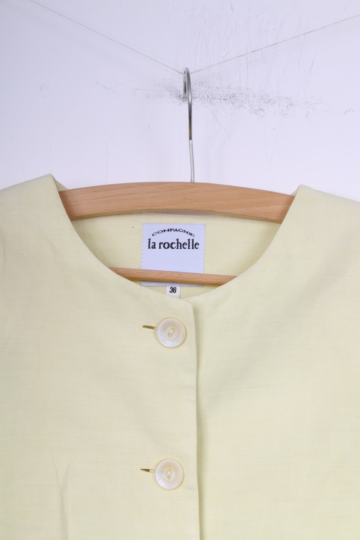 Compagnie La Rochelle Womens 36 S Blazer Yellow Single Breasted Shoulder Pads