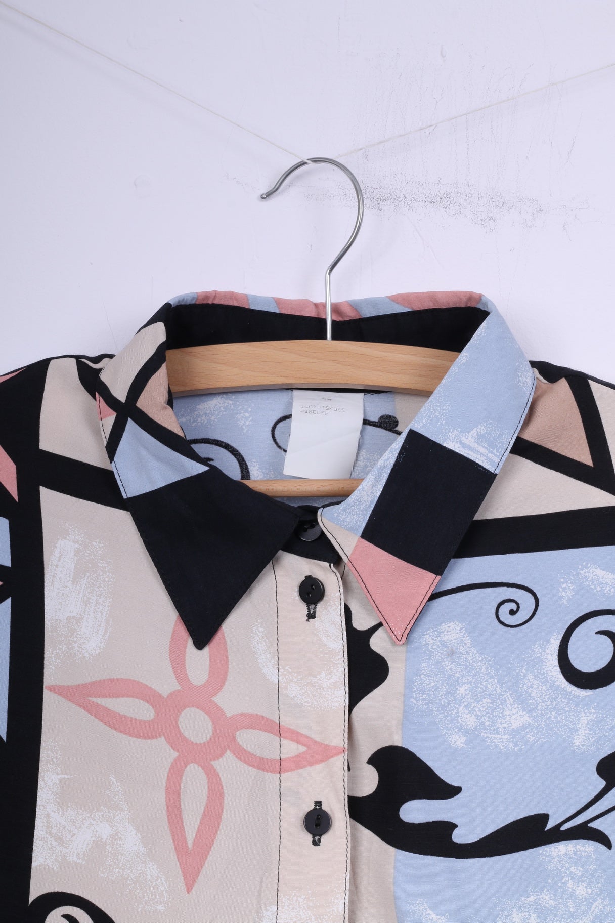 Camicia casual vintage da donna 44 2XL con spalline astratte a maniche corte 