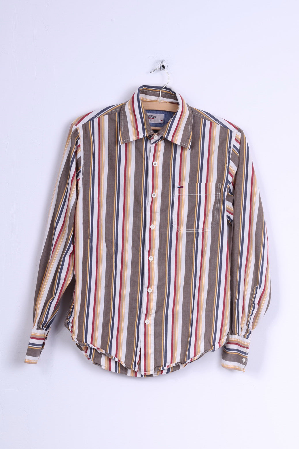 Tommy Hilfiger Denim Boys M Casual Shirt Yellow Cotton Striped Long Sleeve