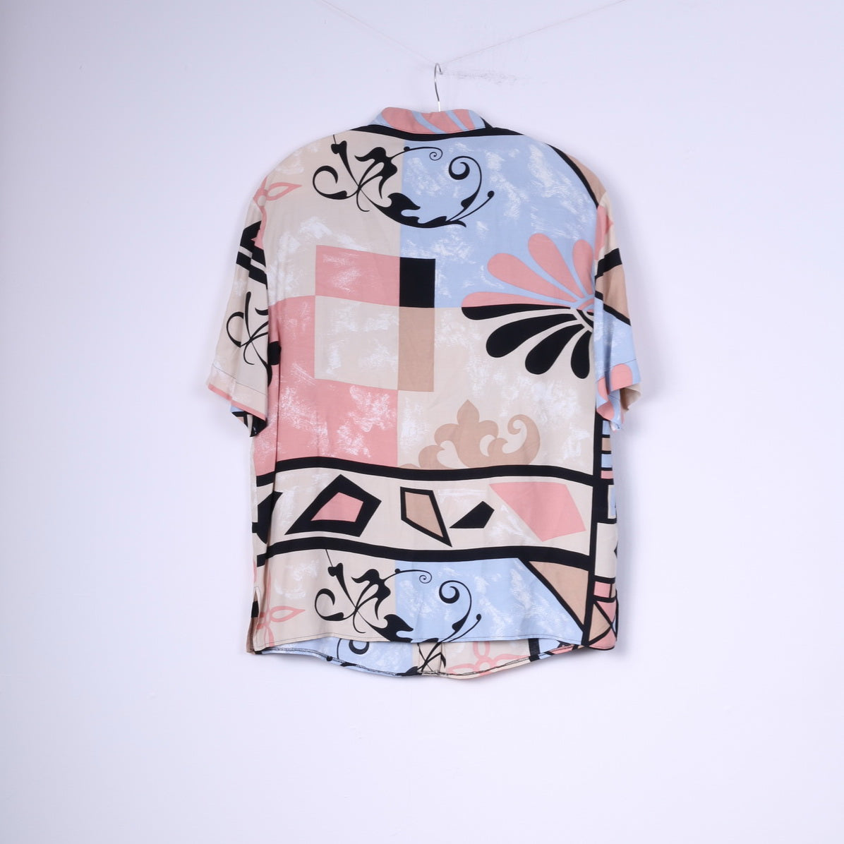 Camicia casual vintage da donna 44 2XL con spalline astratte a maniche corte 