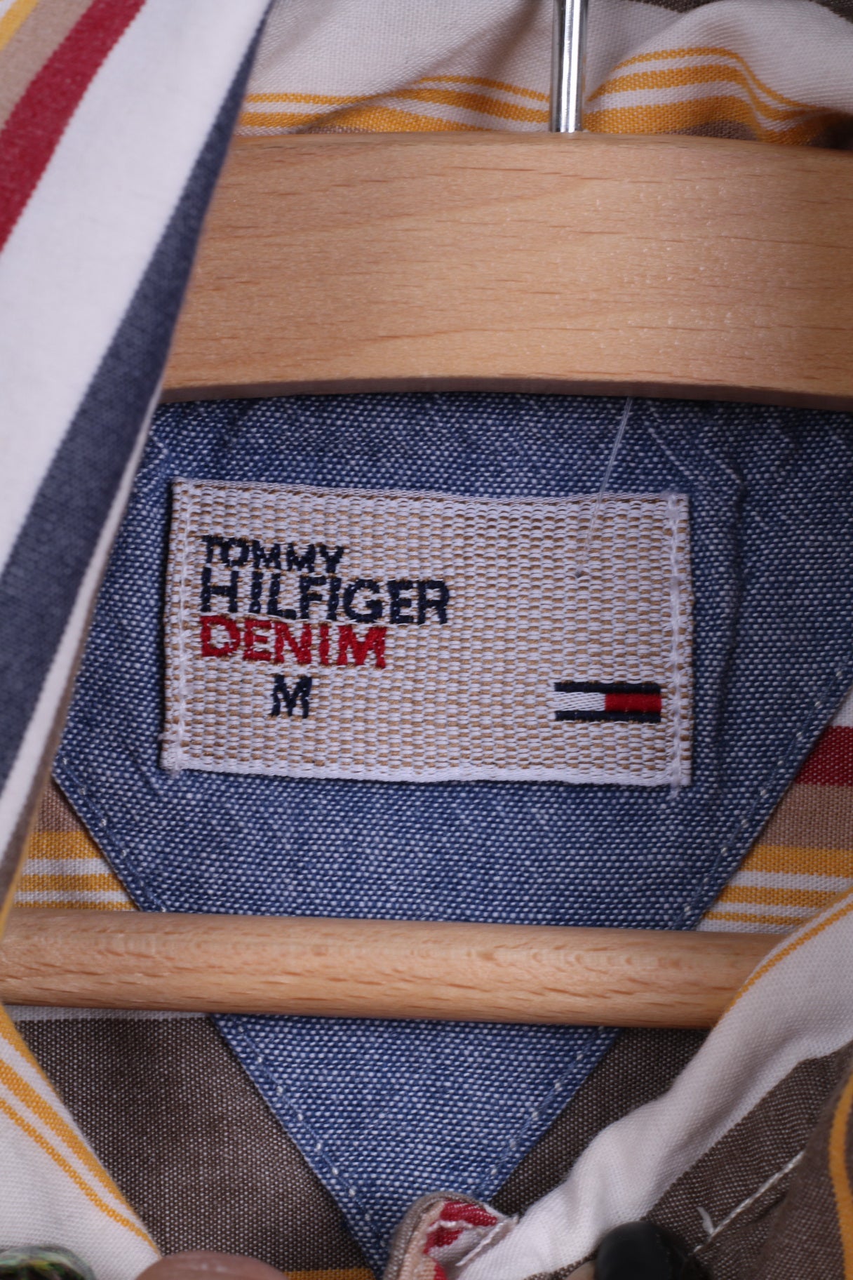 Tommy Hilfiger Denim Boys M Casual Shirt Yellow Cotton Striped Long Sleeve