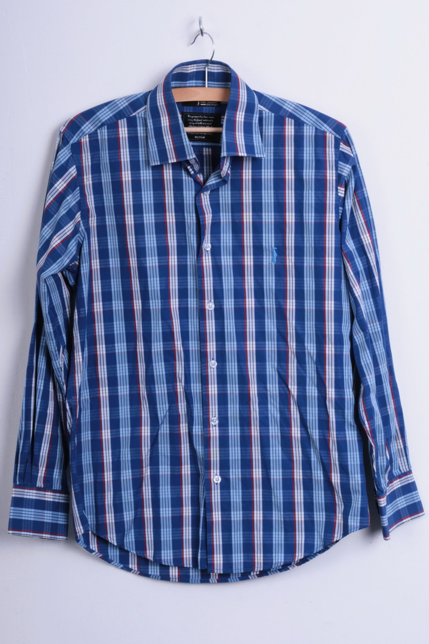 6th Sense Global Designs Womens M Casual Shirt Check Royal Blue Cotton - RetrospectClothes