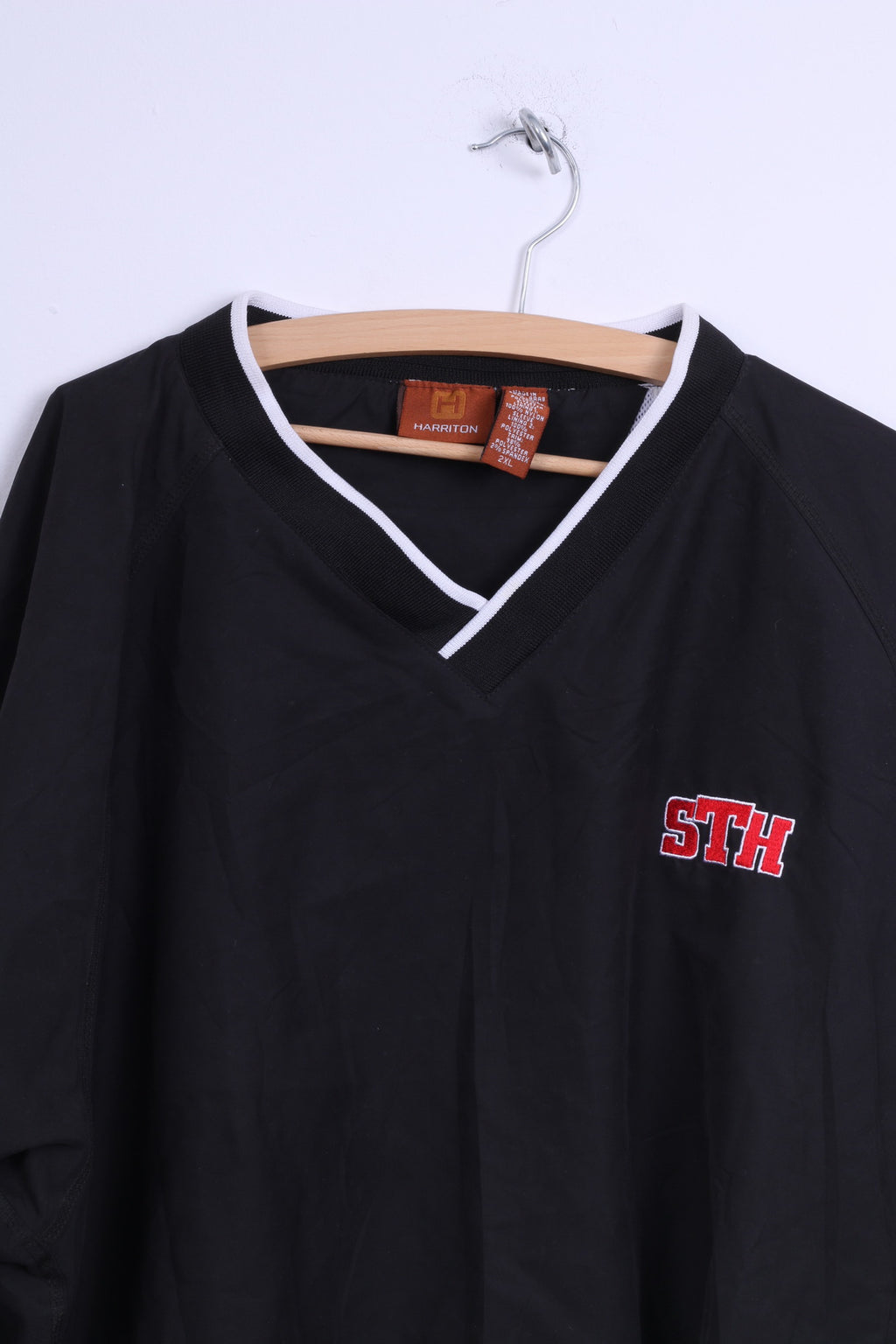 Giacca pullover XXL da uomo Harriton nera con scollo a V STH, top leggero