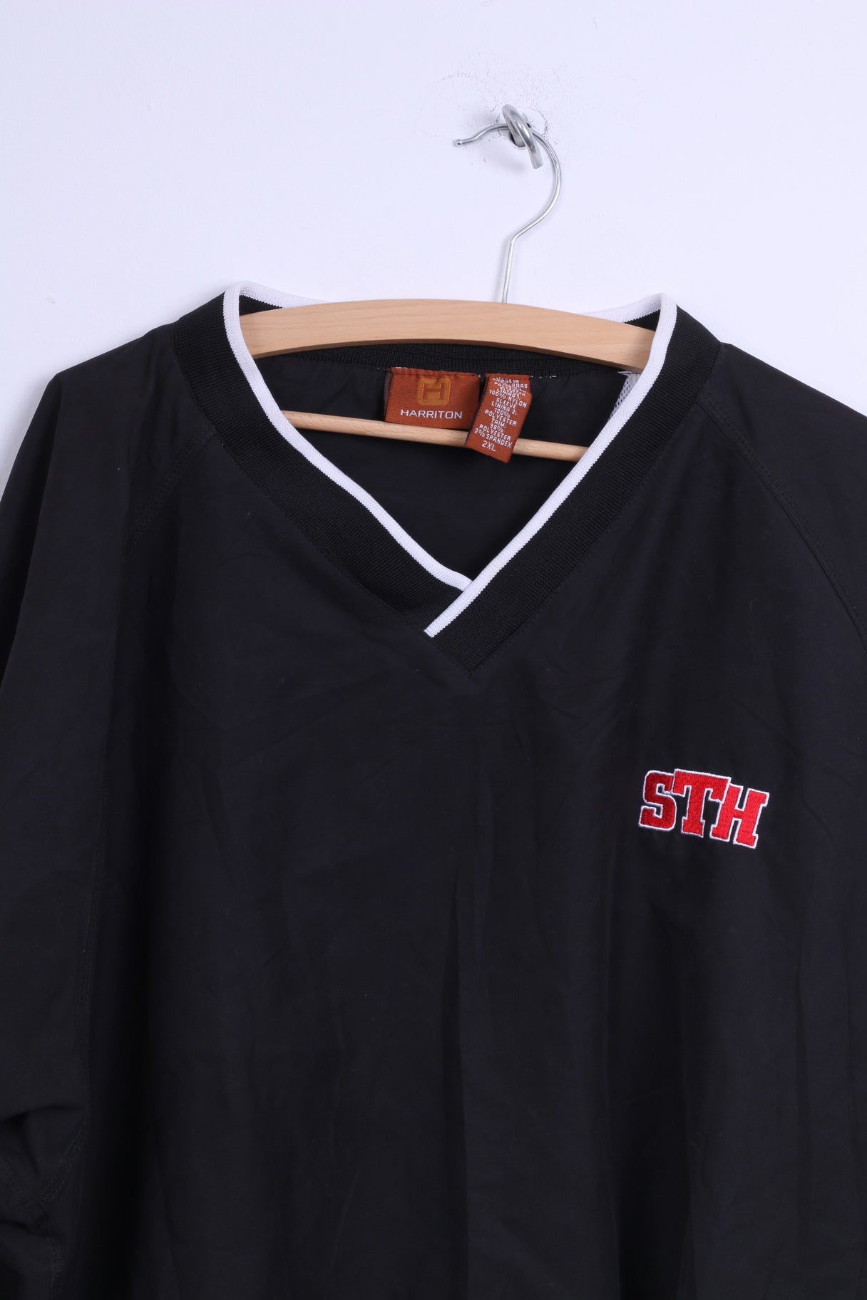 Giacca pullover XXL da uomo Harriton nera con scollo a V STH, top leggero