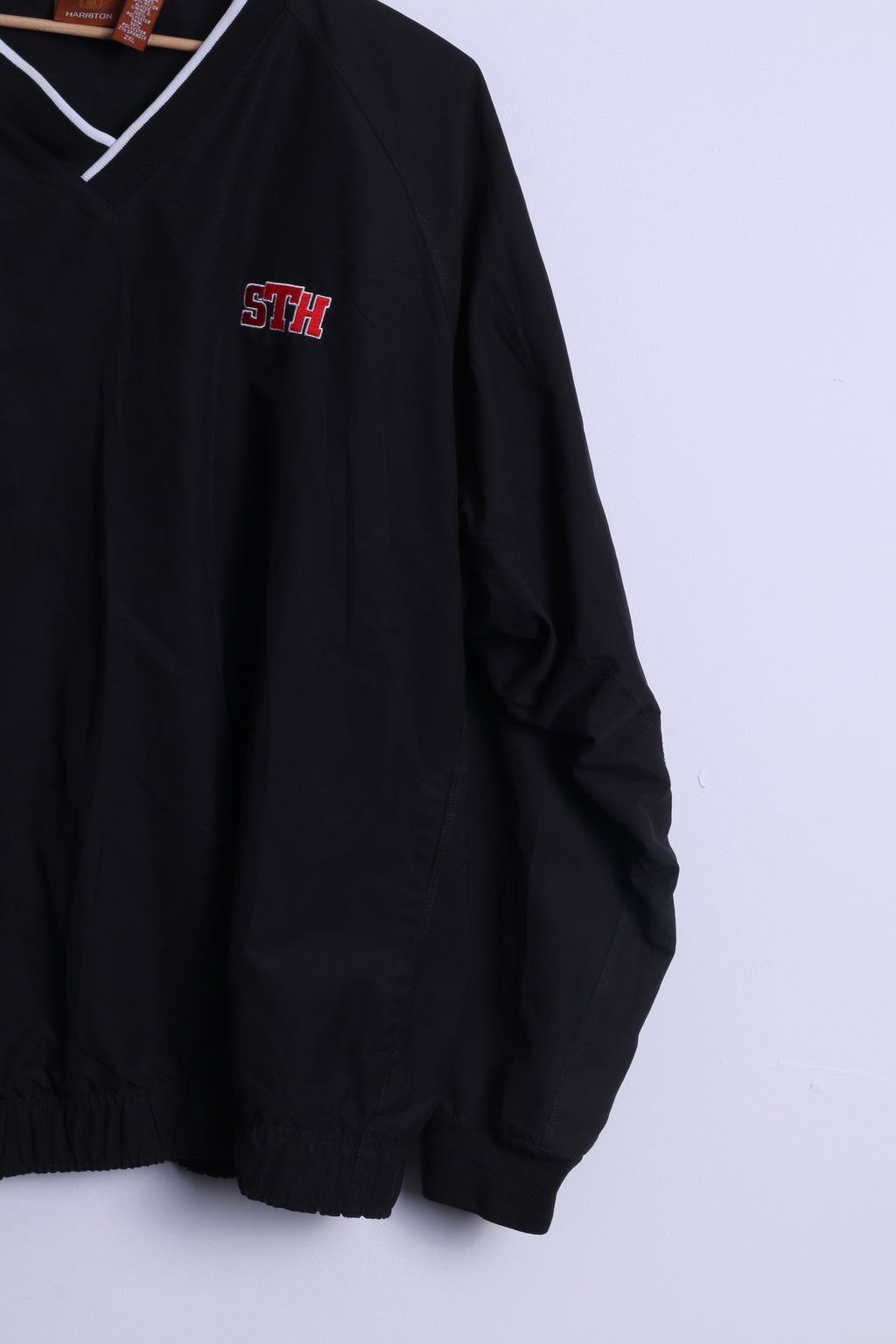 Giacca pullover XXL da uomo Harriton nera con scollo a V STH, top leggero