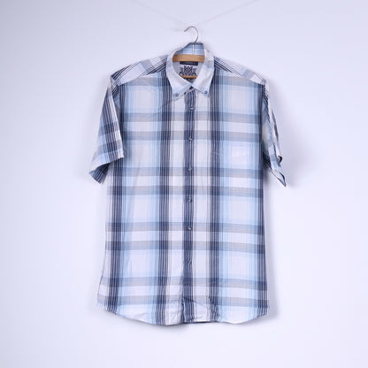 Claudio Campione Southampton Mens M Casual Shirt Blue Check Short Sleeve Cotton Button Down Collar