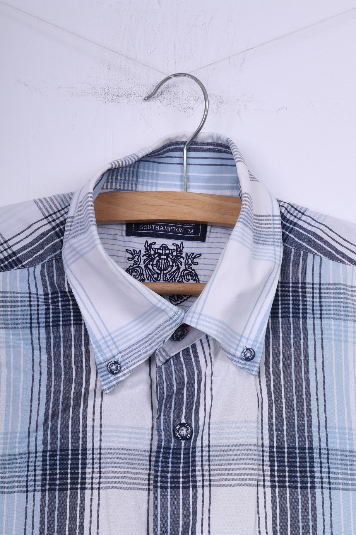 Claudio Campione Southampton Chemise décontractée pour homme à carreaux bleus à manches courtes en coton et col boutonné 