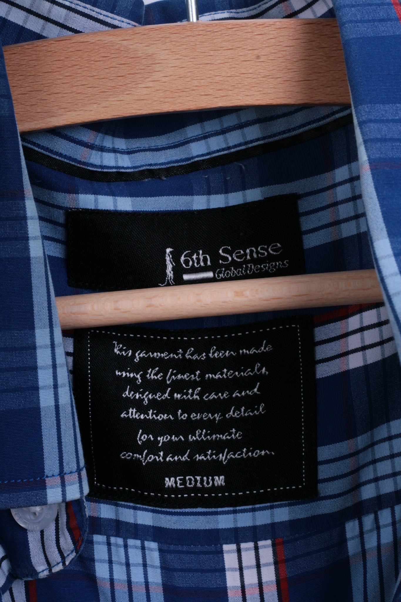 6th Sense Global Designs Womens M Casual Shirt Check Royal Blue Cotton - RetrospectClothes