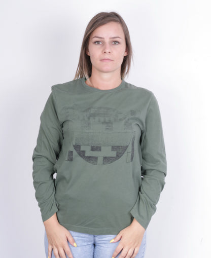 QS by s.Oliver Womens M Shirt Long Sleeve Cotton Green Crew Neck - RetrospectClothes