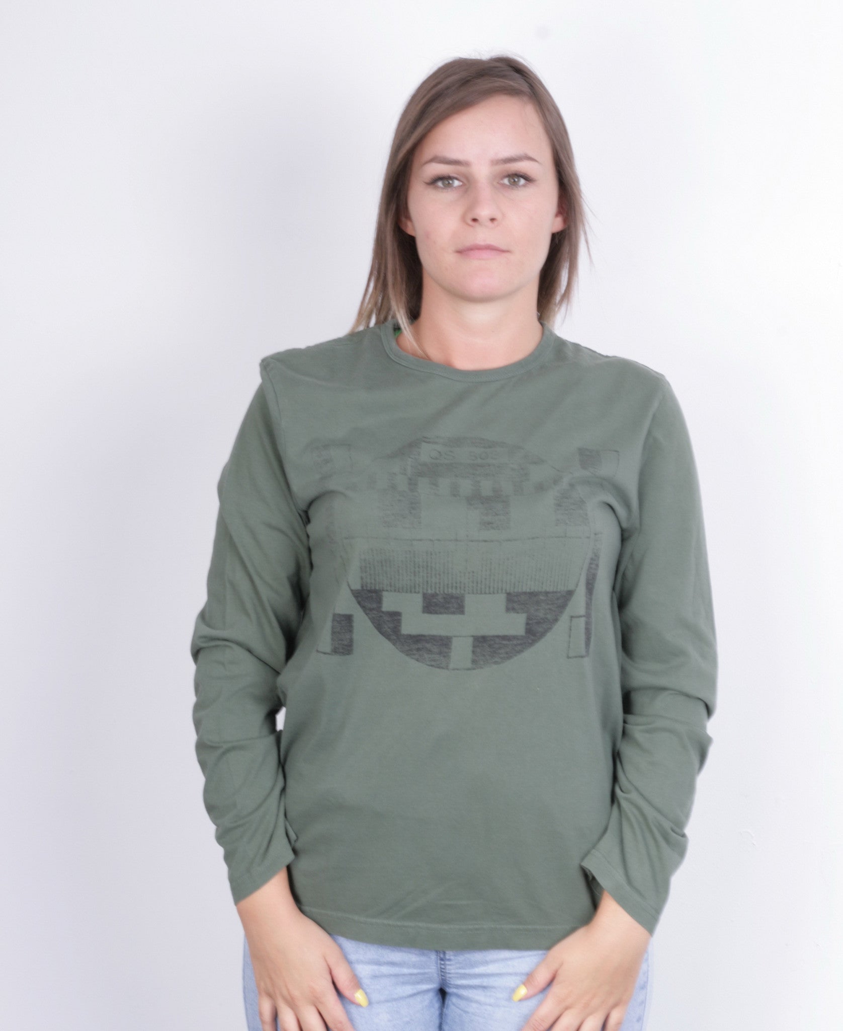 QS by s.Oliver Womens M Shirt Long Sleeve Cotton Green Crew Neck - RetrospectClothes