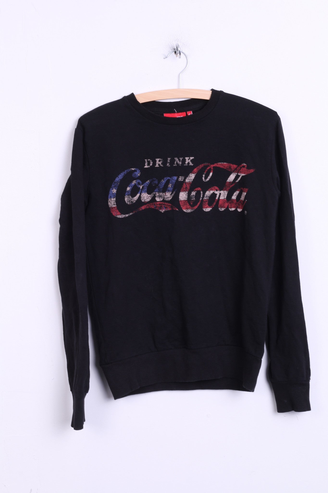 Cedar Wood State Womens XS Jumper Sweatshirt Black Coca-Cola Cotton - RetrospectClothes