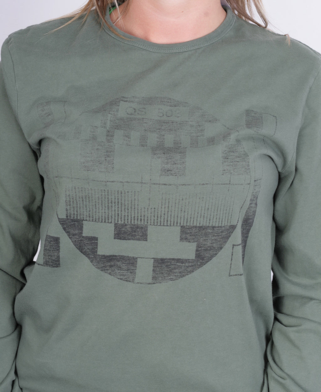 QS by s.Oliver Womens M Shirt Long Sleeve Cotton Green Crew Neck - RetrospectClothes