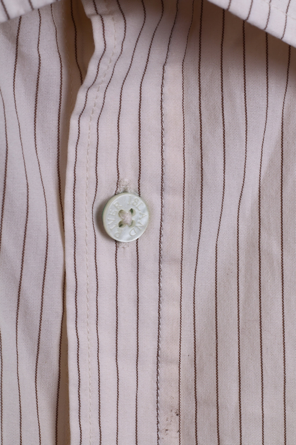 River Island Chemise Casual M Homme Rayé Crème Beige Coton Coupe Slim