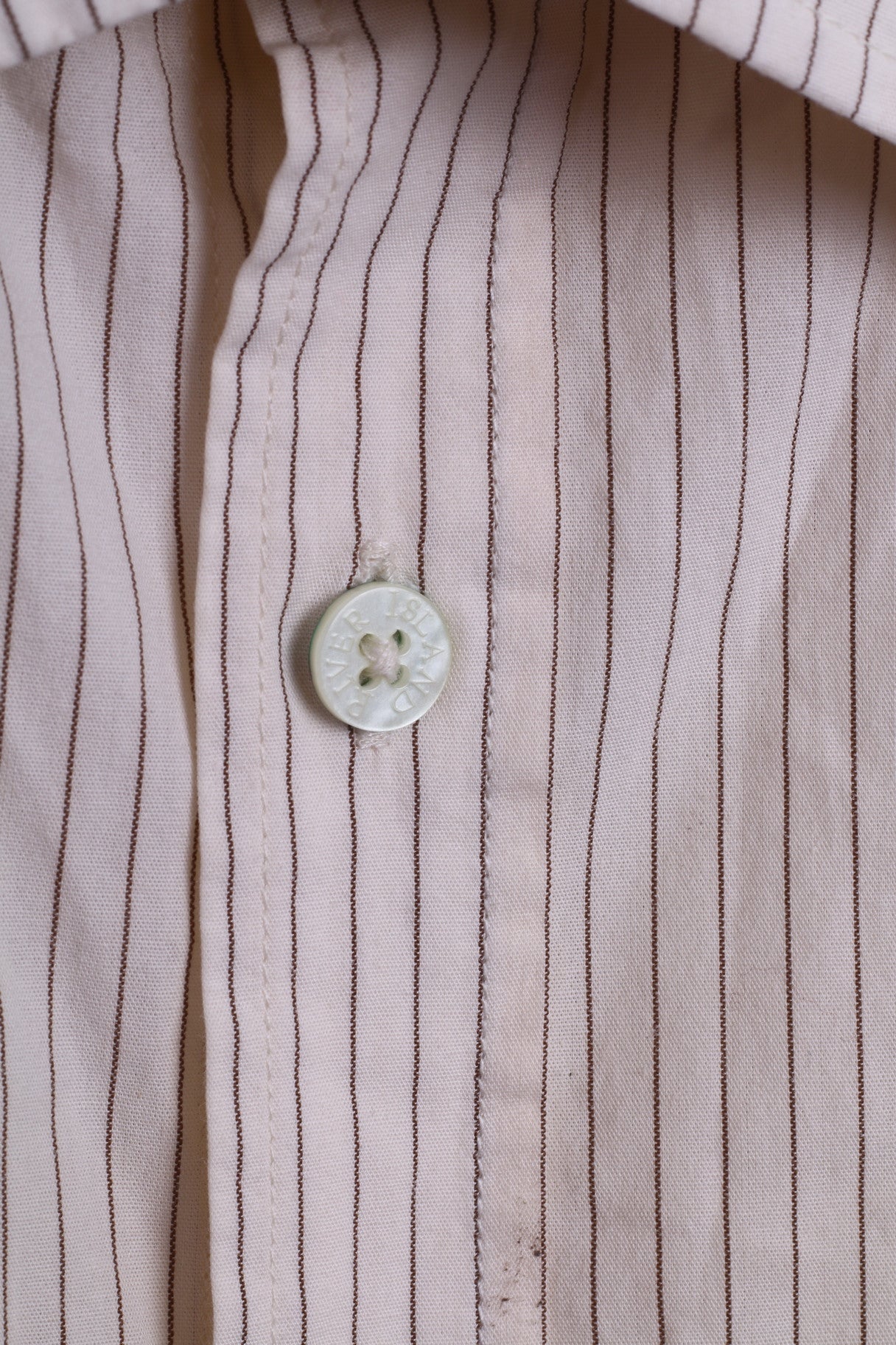 River Island Chemise Casual M Homme Rayé Crème Beige Coton Coupe Slim