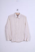 River Island Mens M Casual Shirt Striped Cream Beige Cotton Slim Fit