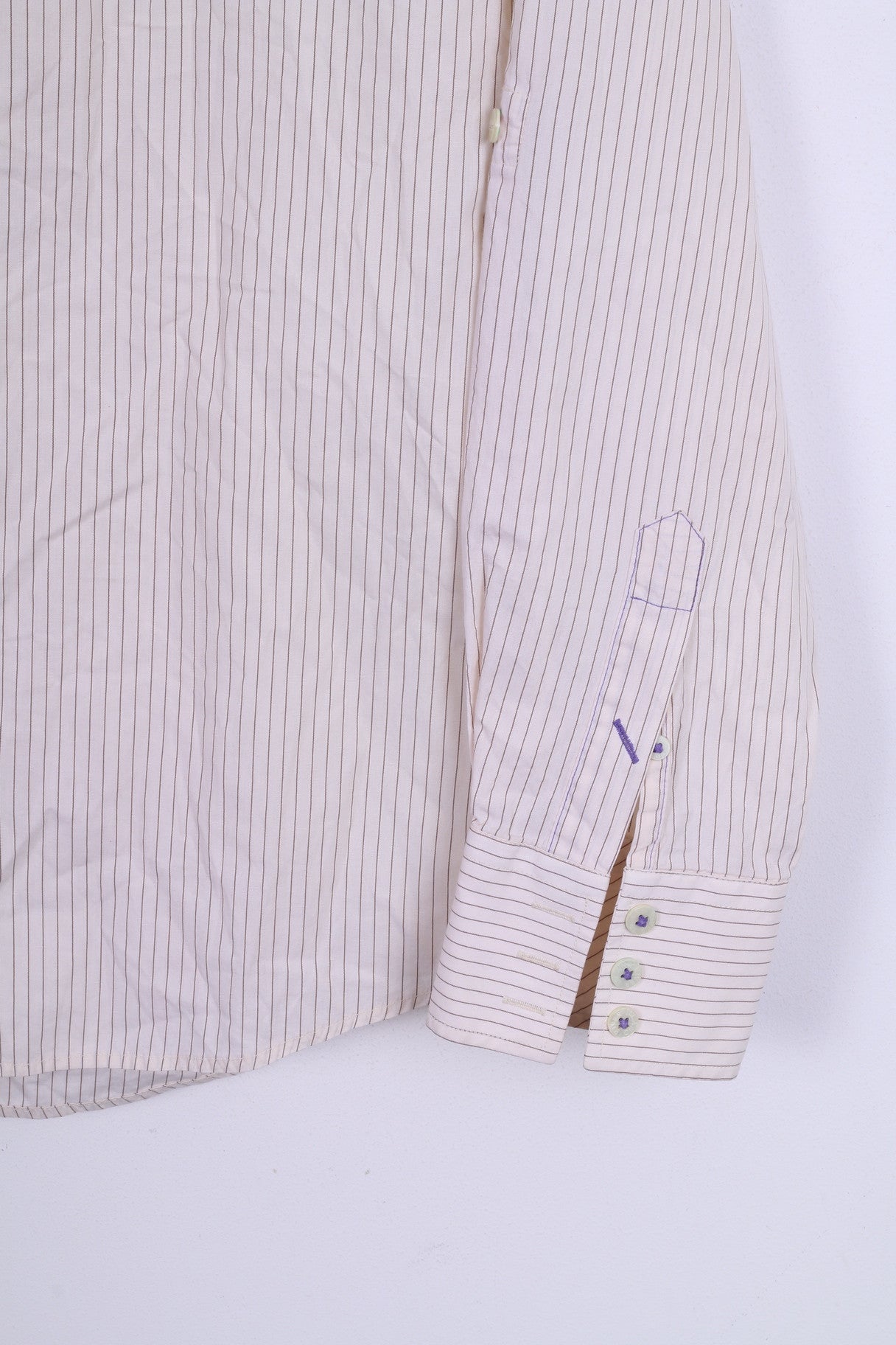 River Island Chemise Casual M Homme Rayé Crème Beige Coton Coupe Slim