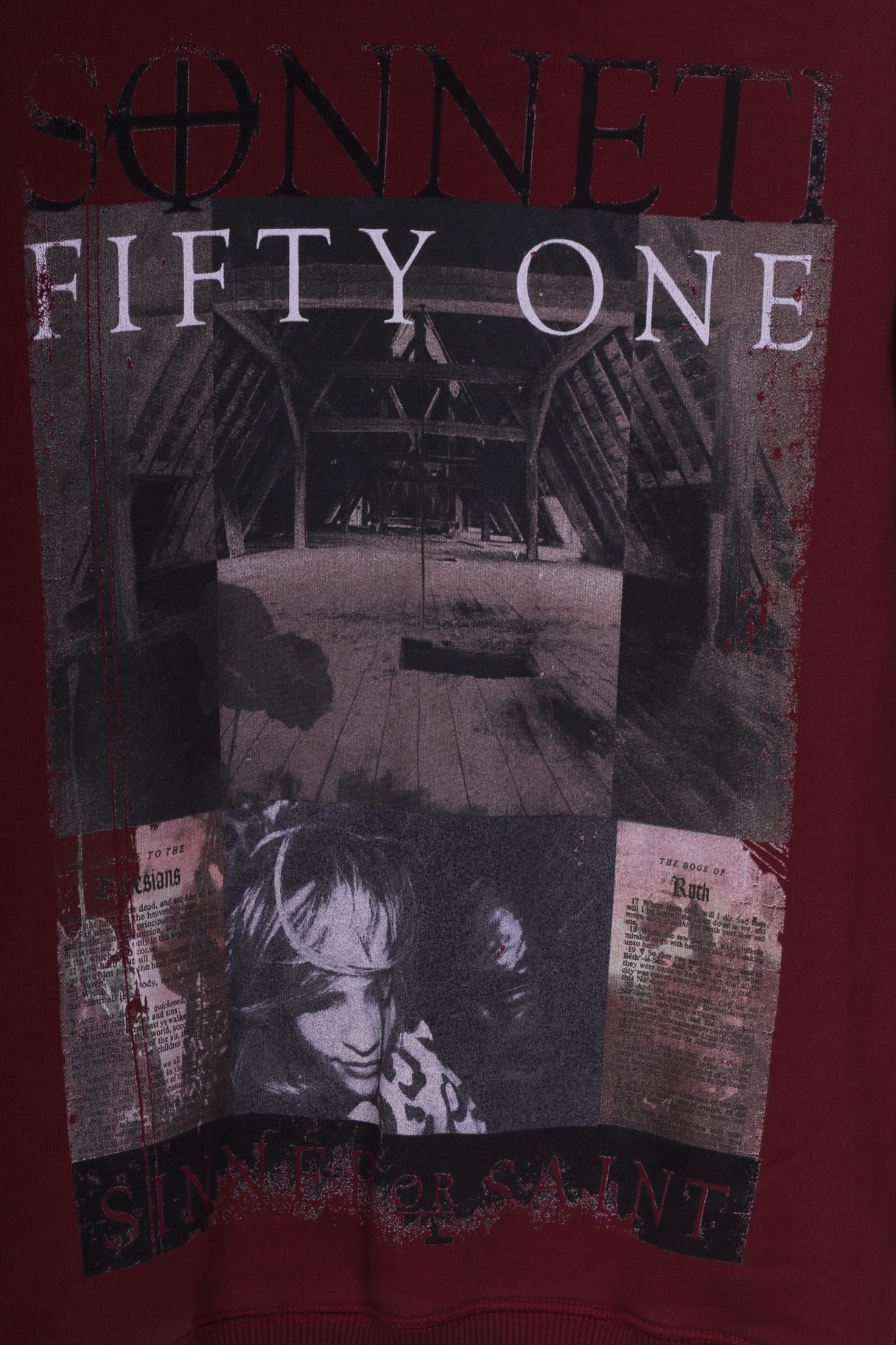Sonneti Womens L Sweatshirt Jumper Cotton Maroon Graphic Jumper Crew Neck Fifty One