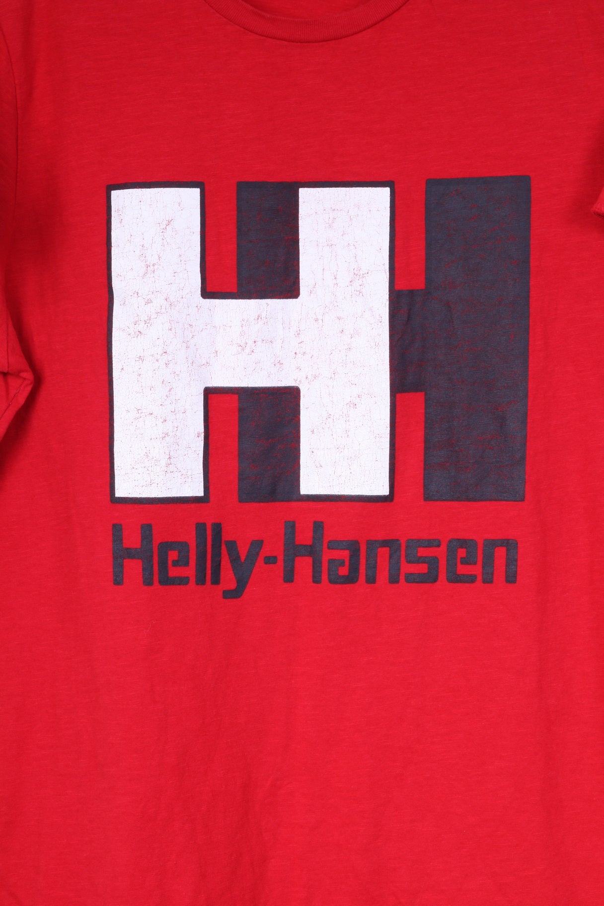 T-shirt da uomo Helly Hansen L, girocollo grafico, top rosso in cotone, grande logo 