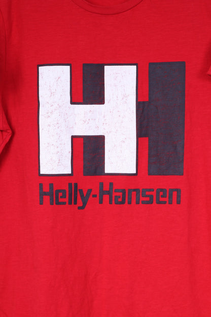 Helly Hansen Mens L T-Shirt Graphic Crew Neck Red Top Cotton Big Logo