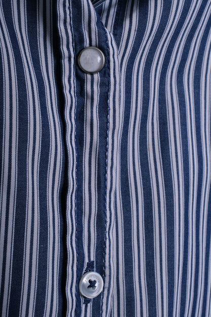Marc O'Polo Womens 40 L Casual Shirt Striped Cold Blue Unique Cotton - RetrospectClothes