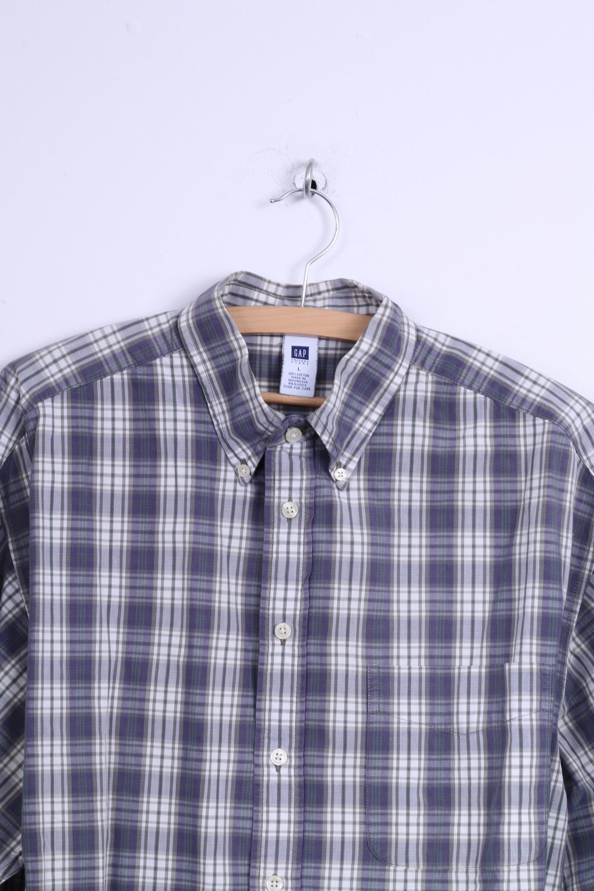 GAP Mens L Casual Shirt Cotton Green Checkered Long Sleeve Button Down Collar