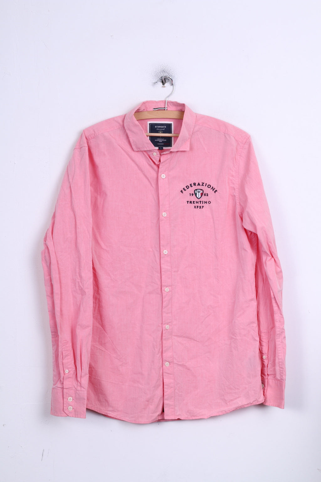 STANGATA Mens L Casual Shirt Button Down Collar Pink Federazione Terntino